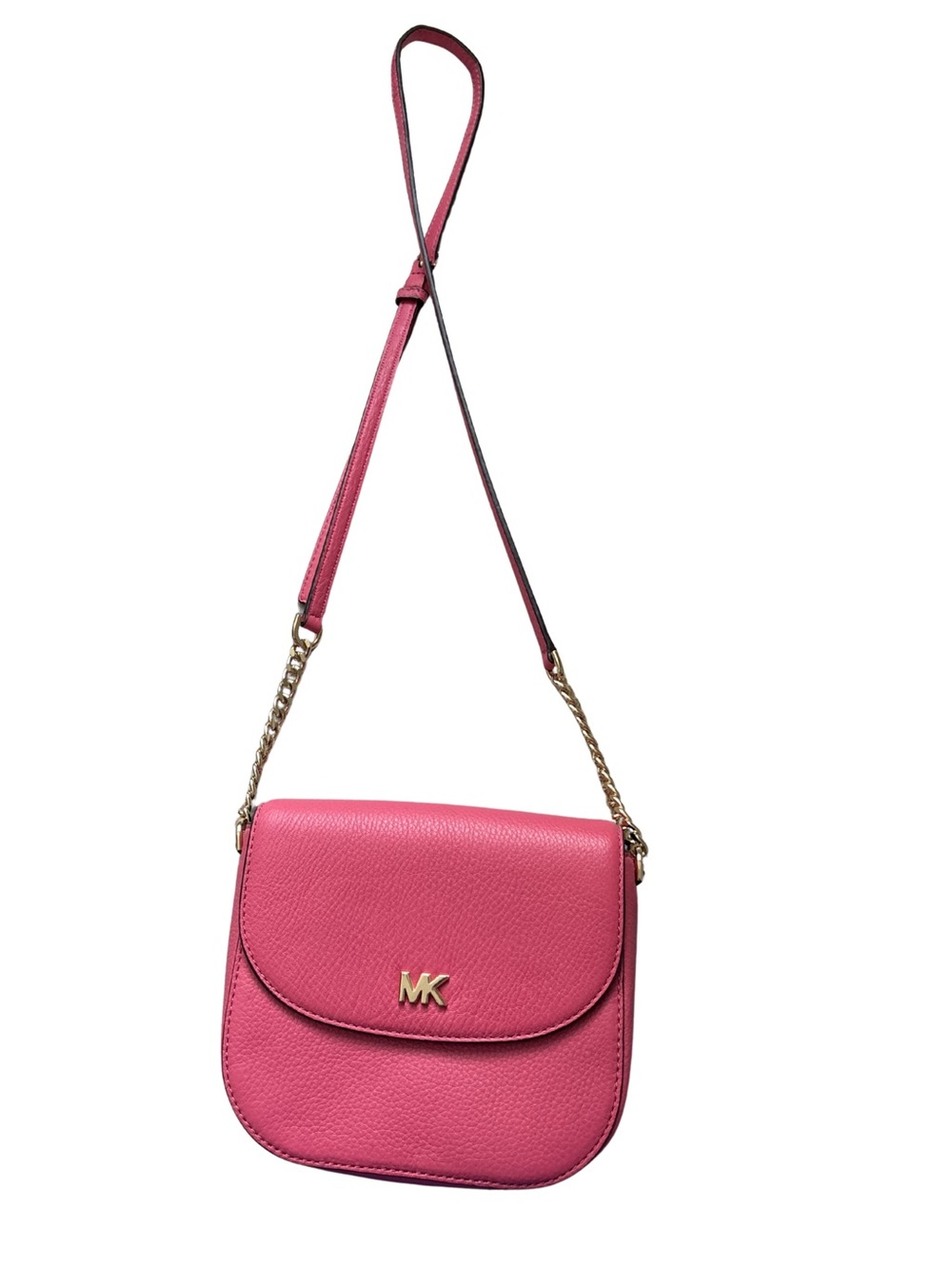 Michael Kors Hot Pink Leather Crossbody with Gold Chain Strap